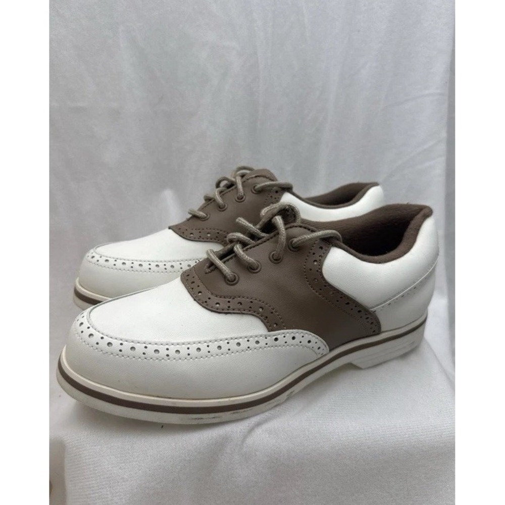Stylo Woman's Golf Shoes, rubber cleats Oxford  white taupe green friendly Sz 8